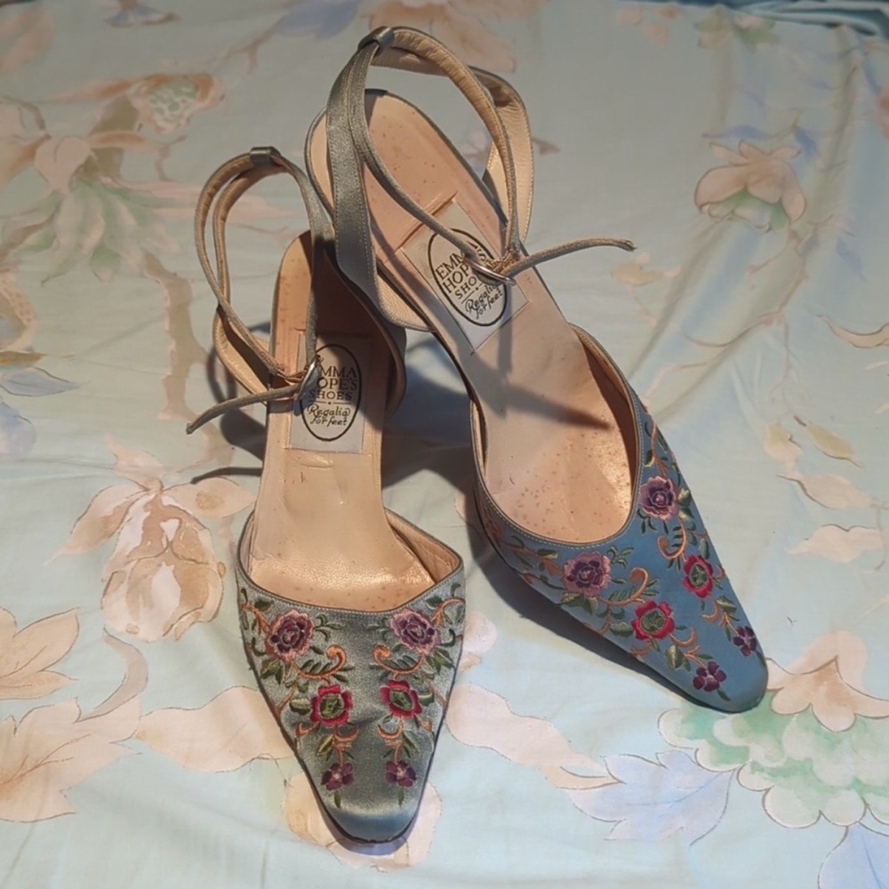 Emma Hope Grey Embroidered Heels UK Vintage